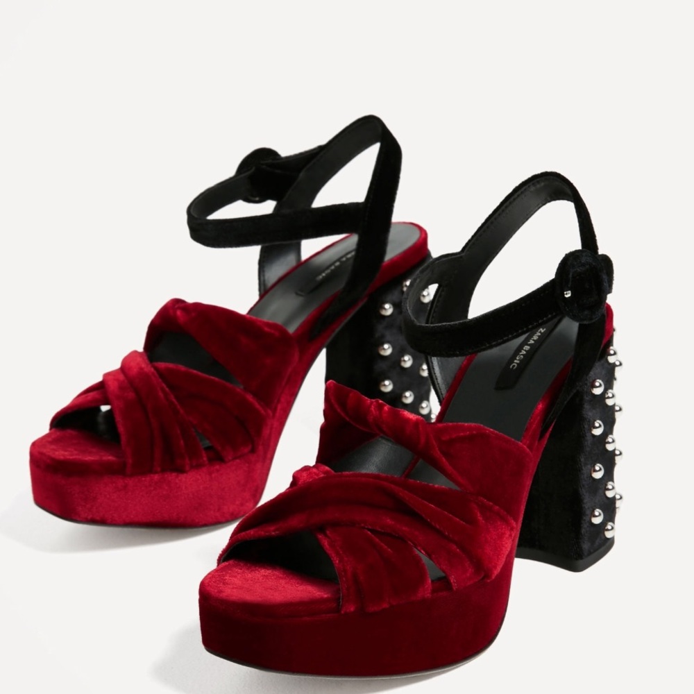 Zara Velvet Sandals With Beaded Detail - Picture 6 of 9